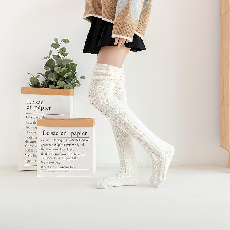 Women Winter Warm Breathable Long Johns Mohair Knee Length Knitted Wool Stretch High Sockings Femboy Leg Warmers Kawaii Clothes