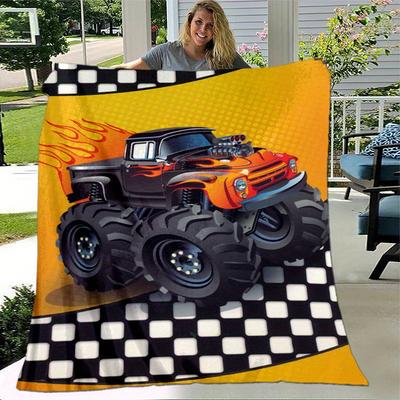 1pc. Cool Monster Truck Design Blanket - Perfect for Home, Office, Outdoor Use, Gift Idea,