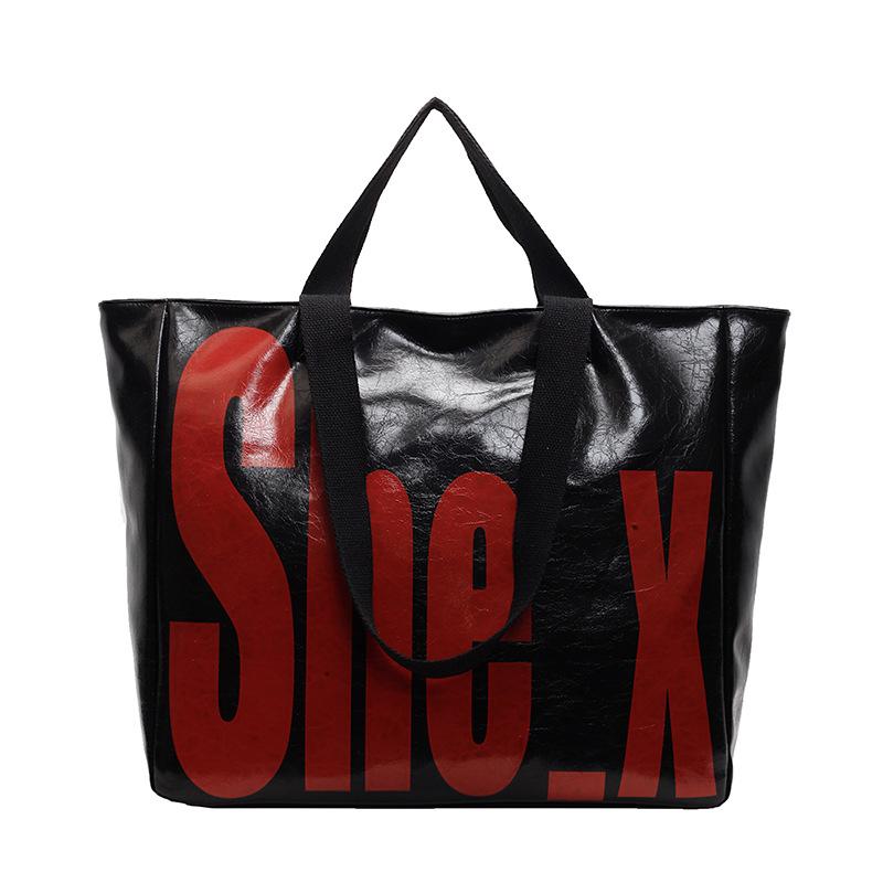 Geantă Tote de Mare Capacitate Geantă de Umăr cu Imprimeu Litere pentru Femei Geantă de Călătorie