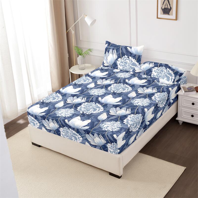 100% Polyester 3Pcs Printed Sanding Fitted Sheet And Pillowcases Set Elastic Band Around Mattress Cover King Size Bed Cover