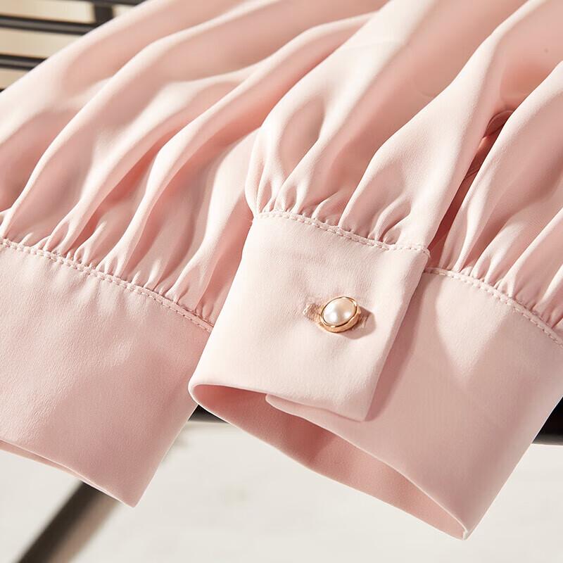 Women's Ribbon-Collar Blouse with Pearl Buttons