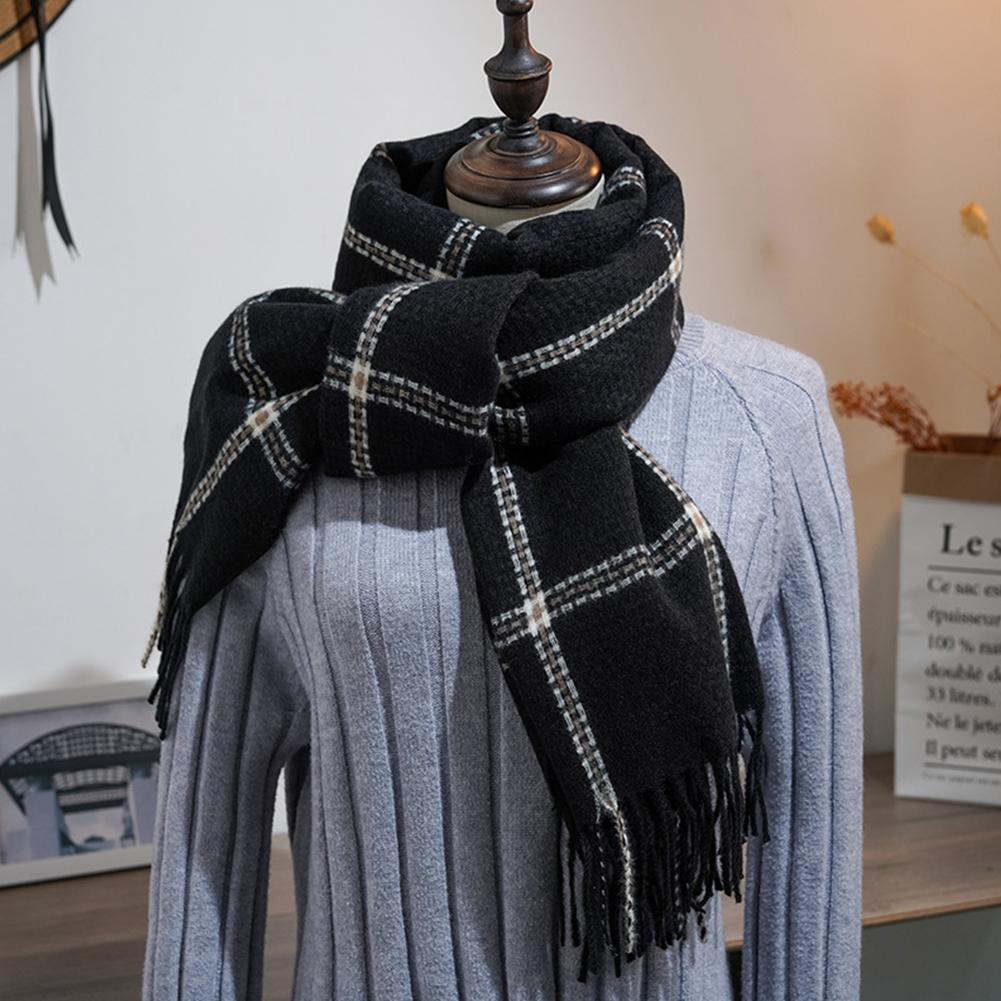 Autumn Winter Unisex Shawl Imitation Cashmere Warm Sweet Plaid Tassel Scarf Cape