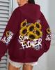 Damen Hoodie mit Sonnenblumen-Graffiti-Print, lockere Passform, mit Taschen