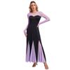 Maxi Abito da Donna Scollo a Cuore Manica Lunga Patchwork Orlo a Sirena