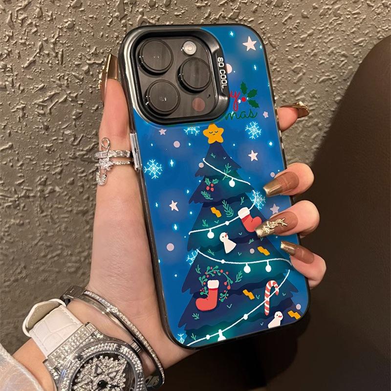 Christmas tree is suitable for Apple 16 mobile phone case iPhone13Pro laser 14max anti-drop 12 high-quality colored silver 15.