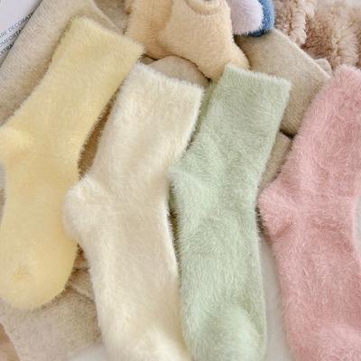 Autumn Winter Solid Color Mink Velvet Socks Mid-tube Socks Plus Velvet Thick Warm Plush Pile Socks