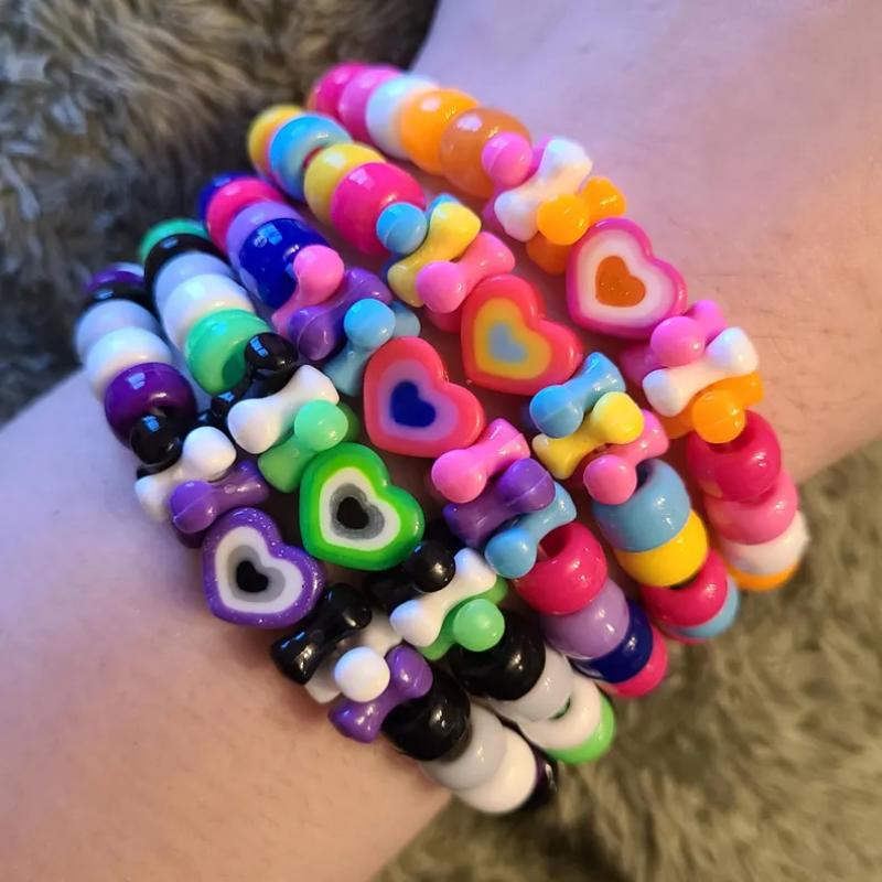 Радужный браслет Kandi Pride Ручной работы из бусин Эластичный браслет для фестиваля и вечеринки