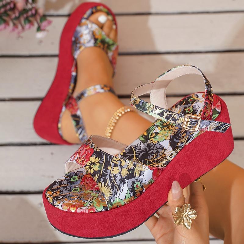 Fashion Women's Platform Wedge Sandals Summer New Round Toe Open Toe Platform Slip Strap Anti-Slip Wear-Resistant High Heels