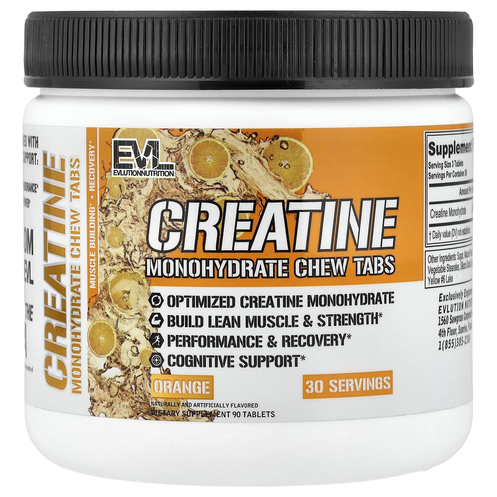 

EVLution Nutrition, Creatine Monohydrate Chewable Tablets, Orange, 90 Tablets