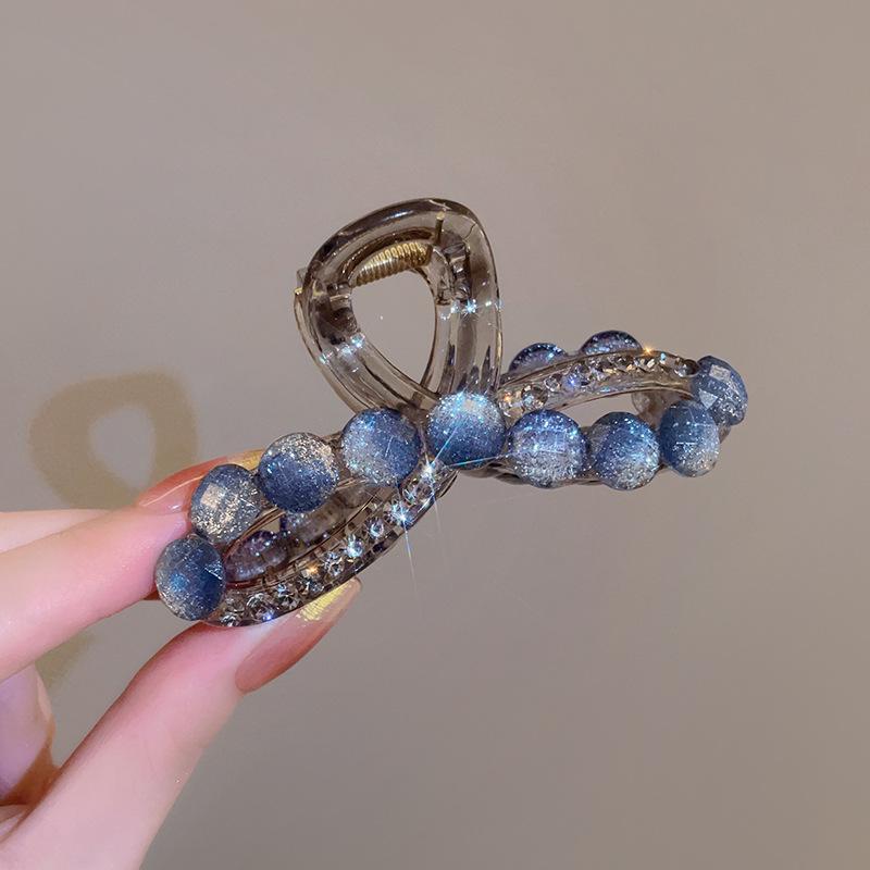 Shiny Crystal Blue Hair Claw for Women Luxury Exquisite Large Shark Clip Daily Versatile Casual Hair Accessory Wholesale Gift