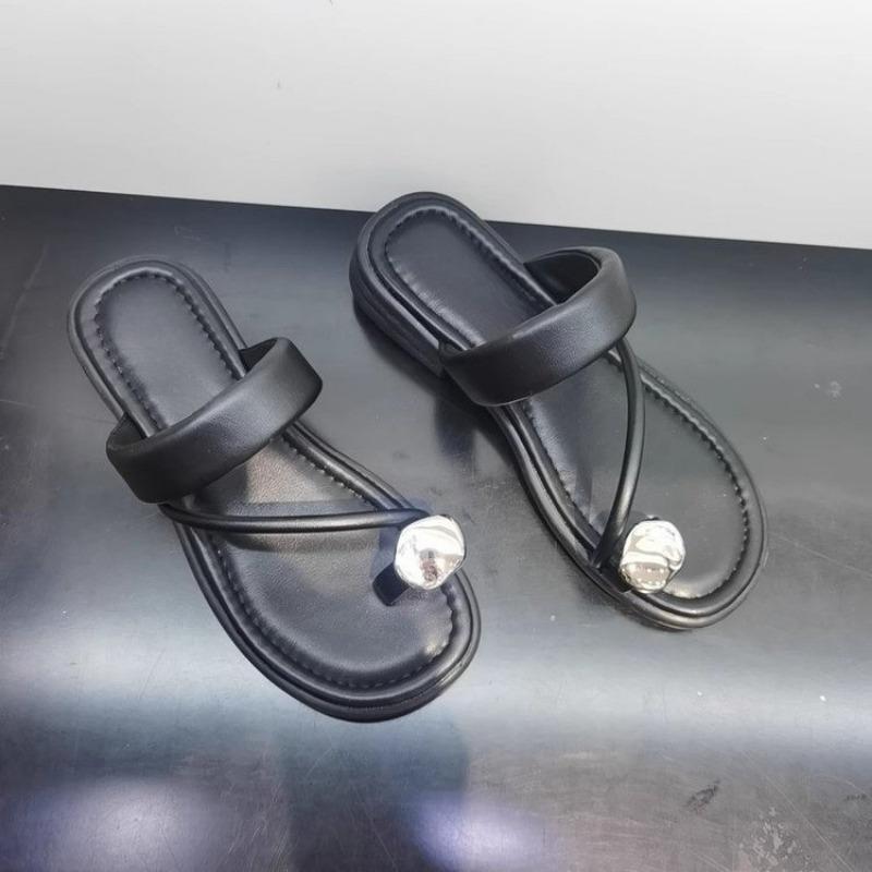 

Fashion Women s Fashion Low Heel Slippers Summer New Round Head Metal Buckle Toe Soft Sole Anti-slip Wear-resistant Square Heel Sandals 35