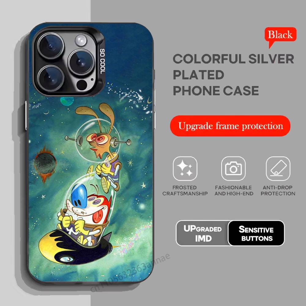 Anime Ren and S-stimpy Phone Case for iPhone 15 16 Pro Max Air SE 11 13 Pro 14 Plus 12 11Pro 15Pro Max 16e Cover