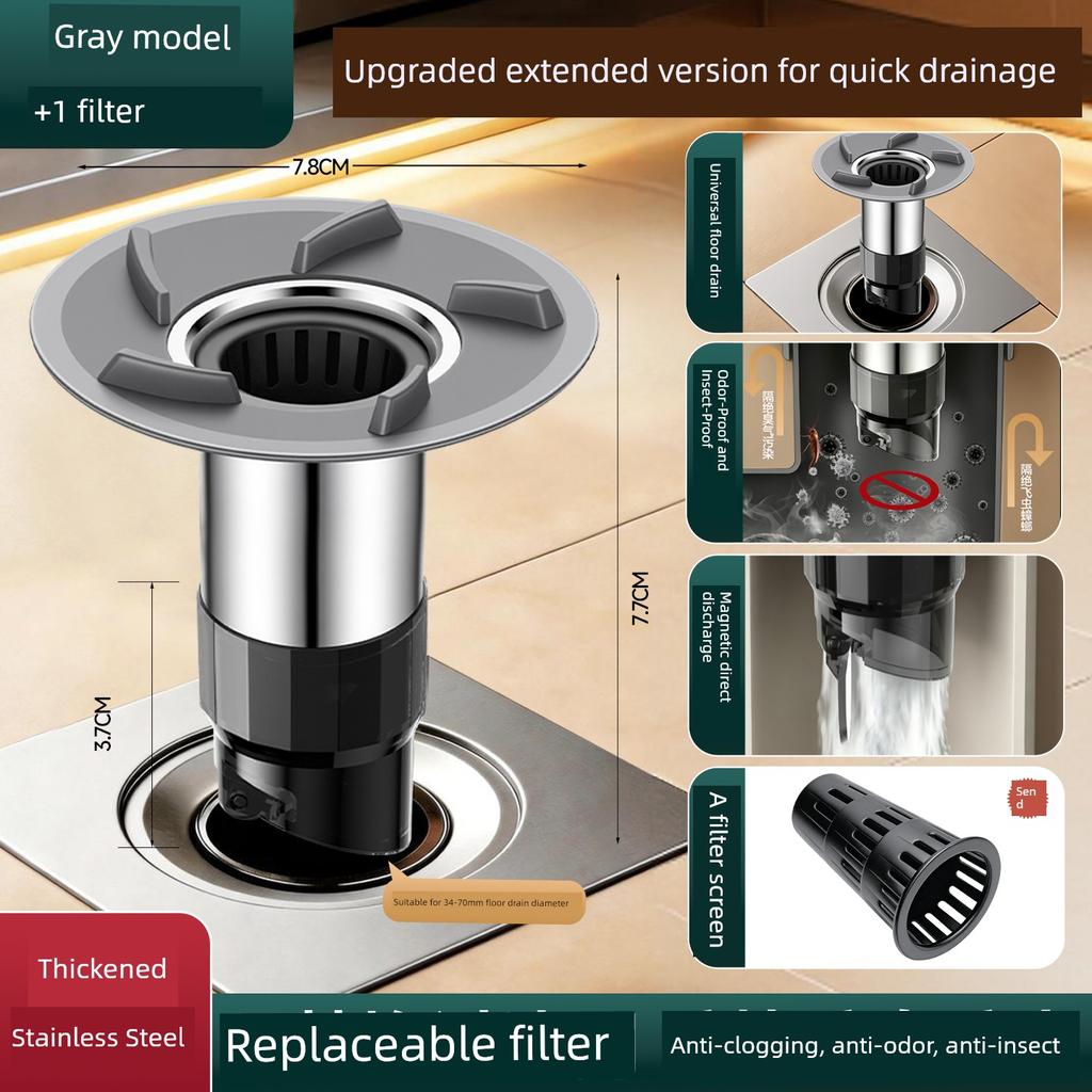 Floor Drain Deodorizer, Bathroom Anti-Odor Device, Anti-Insect Sewer Cover, Bathroom Drain Hair Catcher