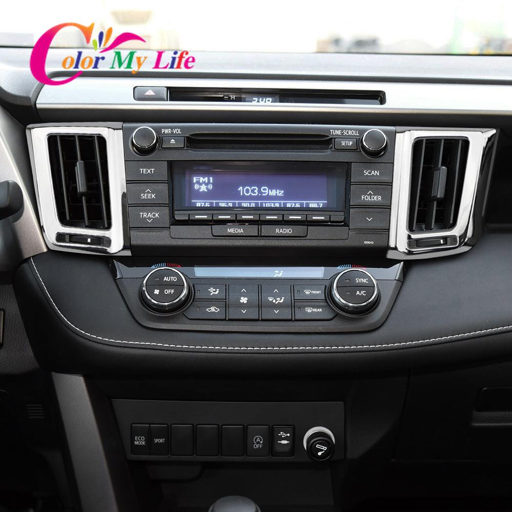 Dla Toyota RAV4 2013 2014 2015 2016 2017 2018 ABS Chrome deska rozdzielcza przedni nawiew klimatyzacji pokrywa wylotu wykończenia dekoracyjne formowanie