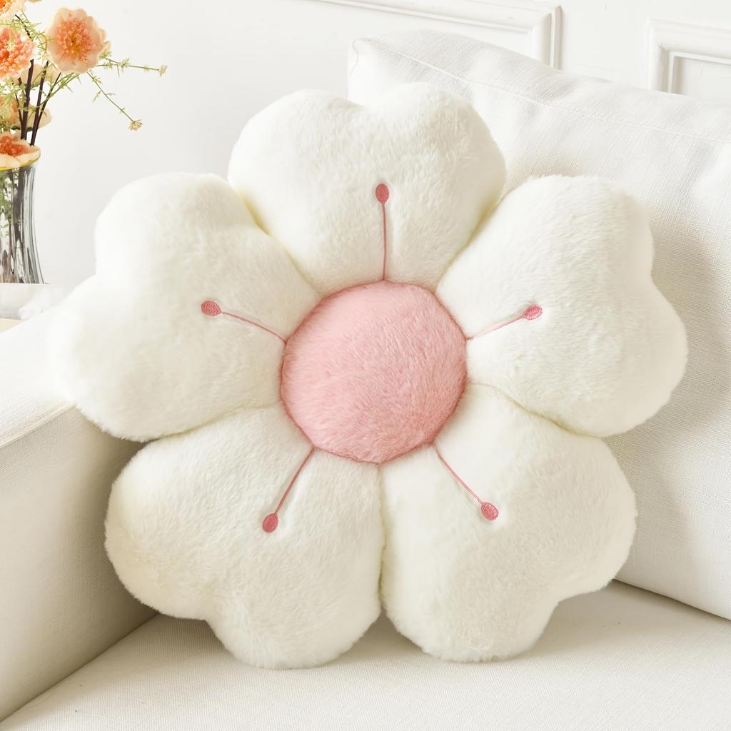 Cuscino Decorativo Morbido Peluche Fiore Margherita - Cuscino Decorativo Accogliente per Letto e Divano, Bianco/Rosa, Adorabile Design Floreale