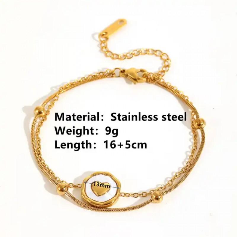 Minimalist Heart Double Layer Beaded Stainless Steel Bracelet Women Elegant Stackable Jewelry Accessory