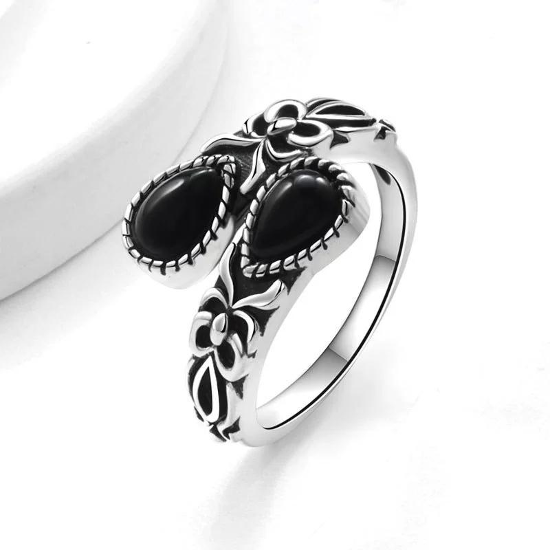 Thai Silver New Retro Design Moonstone Adjustable Ring for Woman Trendy Jewelry Daily Part Accessories Gifts
