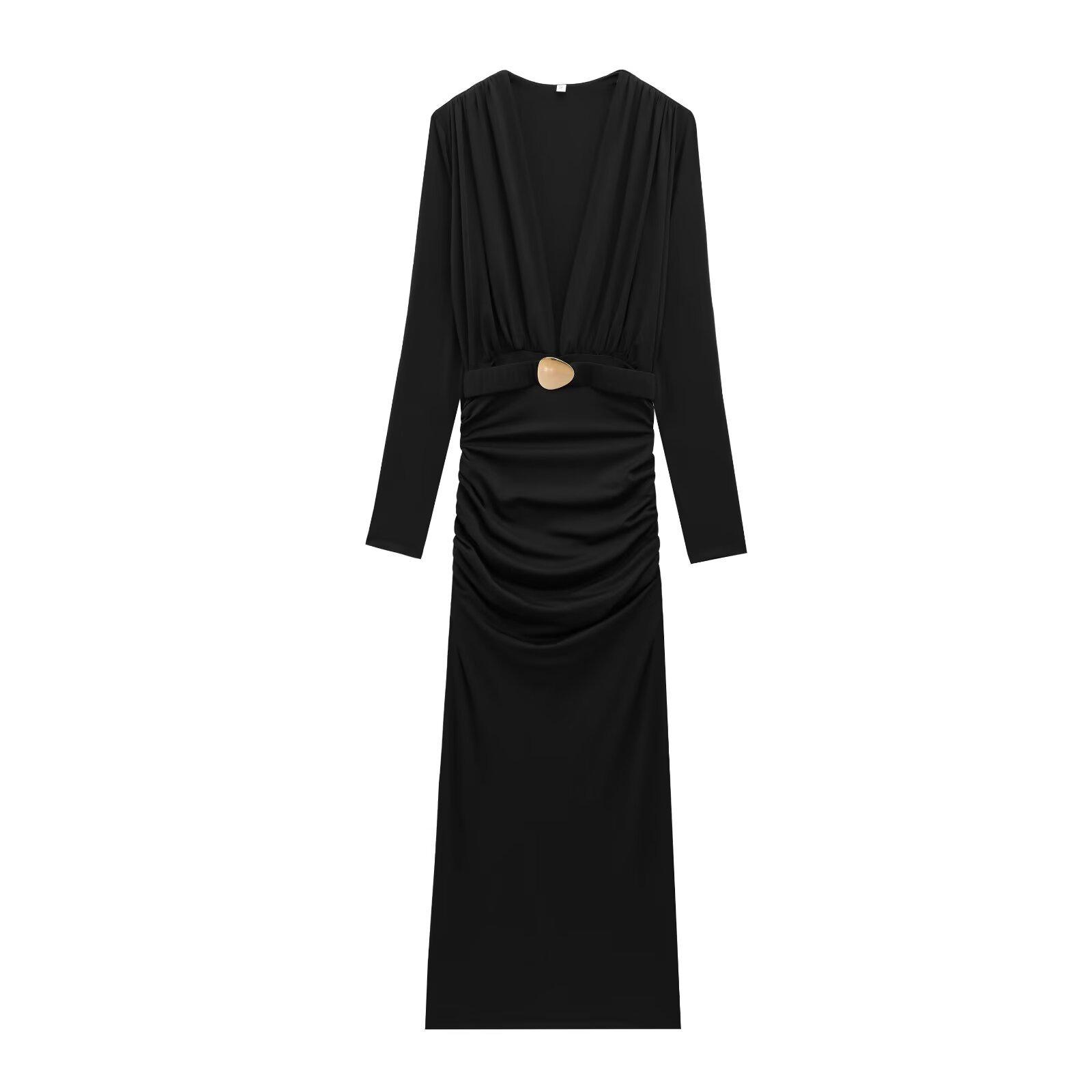 

Spring/Summer 2025 Women s Fashion: Elegant Belted Maxi Dress Small чёрный
