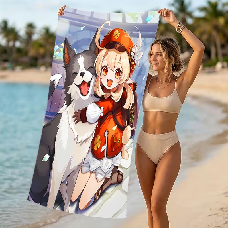 Beach Towel with Genshin Impact characters Pattern - soft,absorbent,machine washable Lightweight&Modern,swimming,Travel Essentials