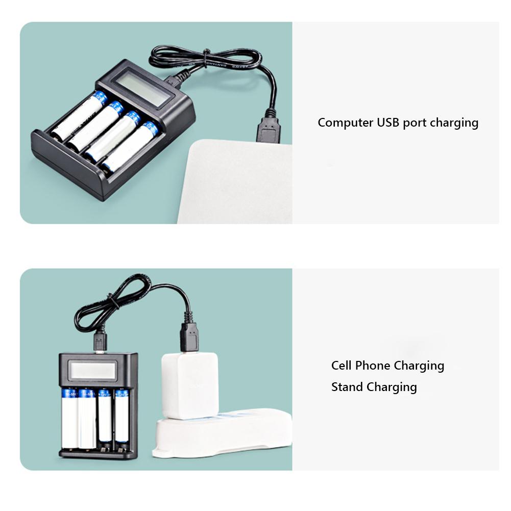 4 Slots LCD Display AA AAA Battery Charger Independent Slot Fast Charger USB Input for 1.2V Ni-MH/Ni-CD Rechargeable Batteries