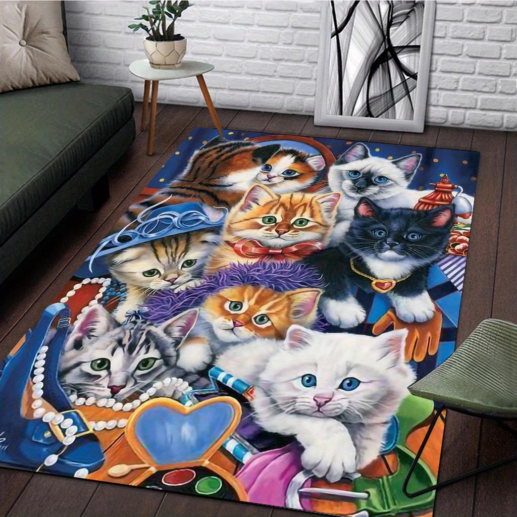 1pc 800g/m2 Crystal Velvet Anti-slip Animal Cat Chair Carpet Living Room Mat Bedroom Polyester Rugs