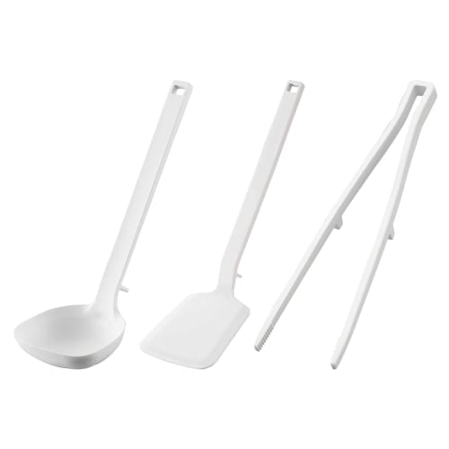Yamazaki Silicone Tools 3-Piece Set: Ladle, Spatula, and Tongs (Tower White) 5189 5191 5195