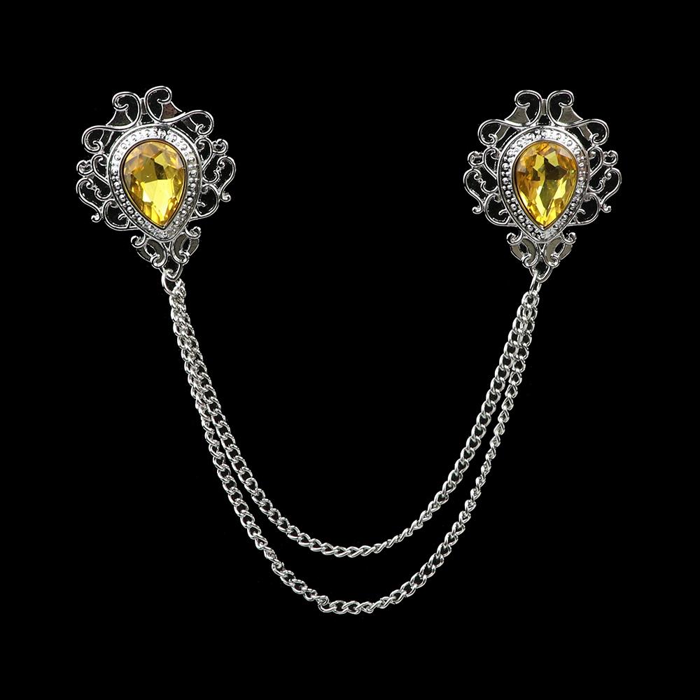Fashion Gentleman Tassel Brooch For Men Suit Shirt Collar Crystal Cross Chain Lapel Pin Rhinestone Retro Wedding Accessories