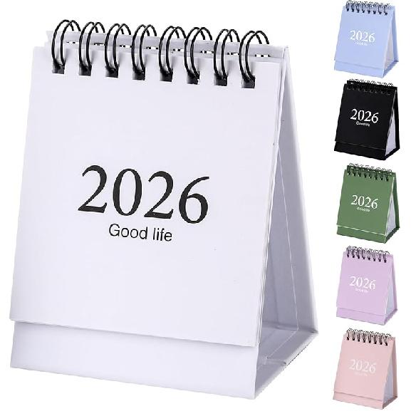 Mini Desk Calendar 2026-2027, January 2026 until July 2027, 19 Months Standing Flip Small Desktop Calendar Twin-Wire Binding with Stickers for Home