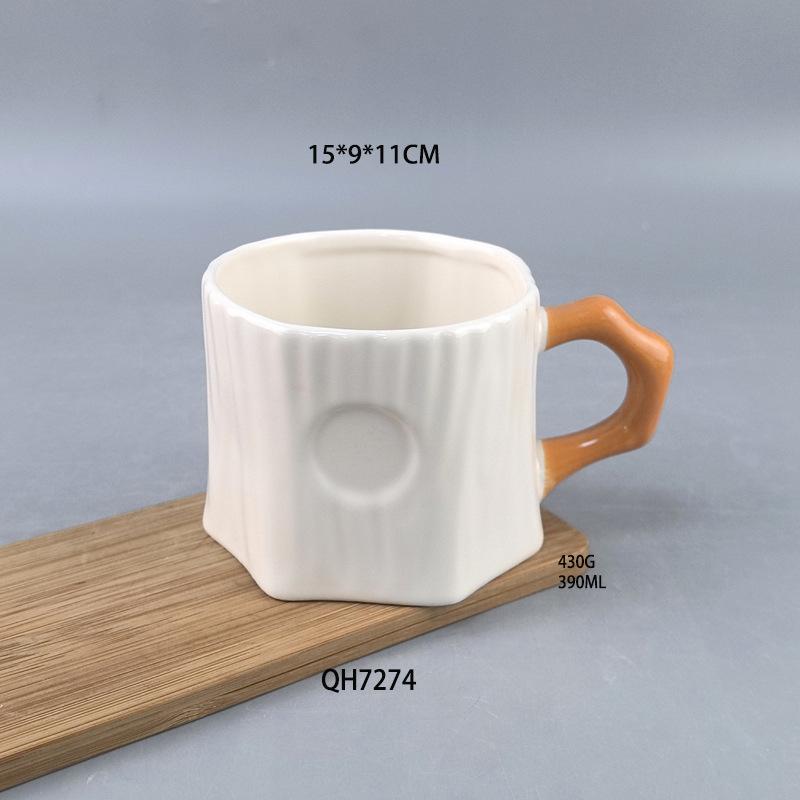 Medium Temperature Autumn Forest Series Tree Stump Ceramic Coffee Cup Cute Cartoon Tree Stump Shape Mug Home Office