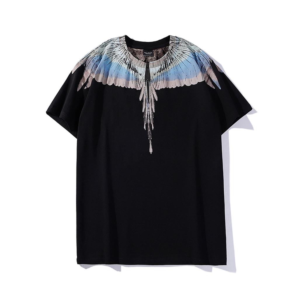 Marcelo Classic Phantom Wings Short Sleeve T-Shirt with Colorful Feathers and Lightning Design
