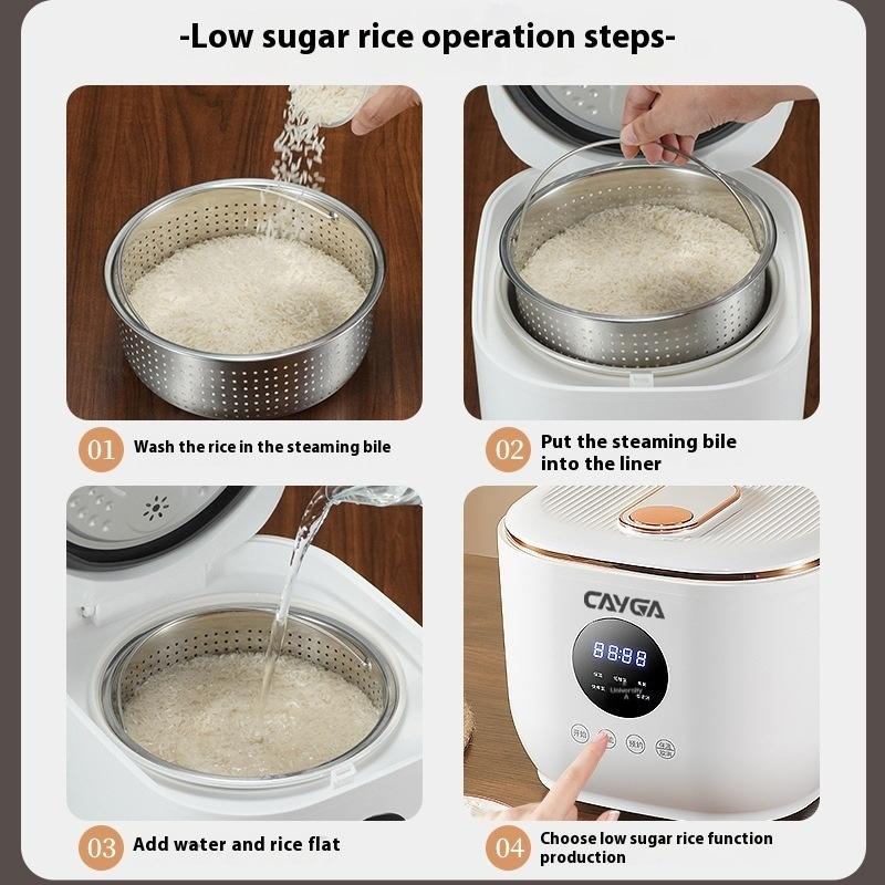 Healthy low-sugar rice cooker, 304 stainless steel steamer, rice-water separation, 3L capacity, ceramic glaze inner pot