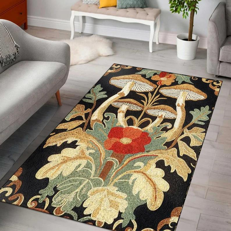 Vintage Art Rectangular Rug, Unicorn Tree Floral Patterns, Soft Non - Slip Carpet to Elevate Living Room and Bedroom Decor