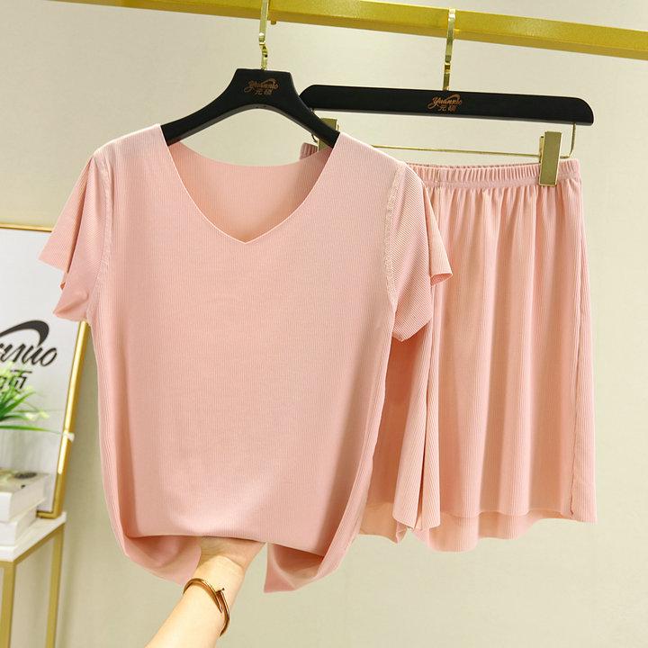 Nuovo due pezzi estivo in seta ghiacciata: Top a maniche corte con scollo a V e pantaloni casual drappeggiati a gamba larga