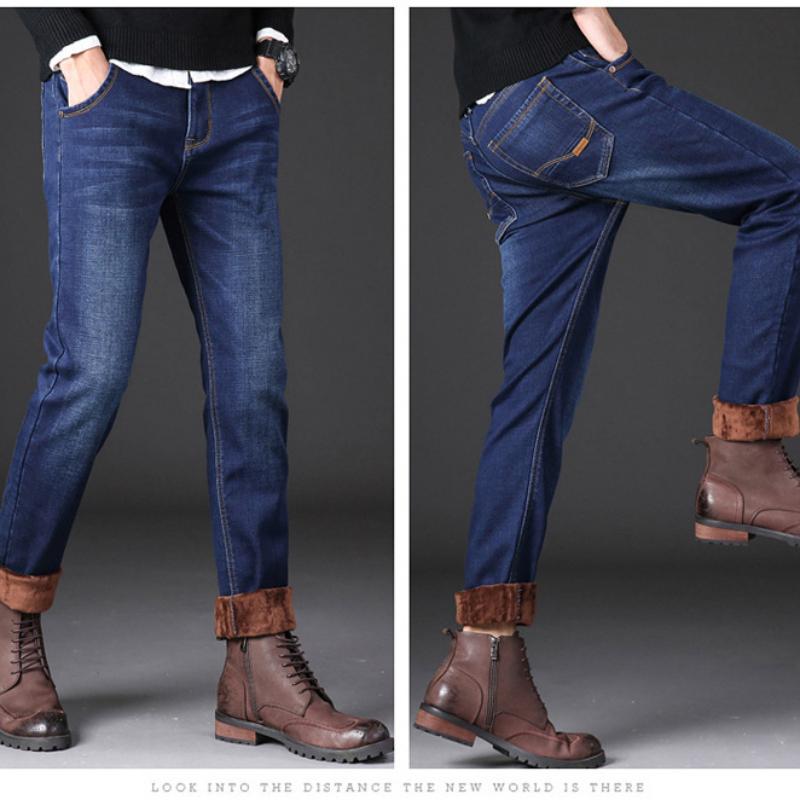 Herbst- und Wintermodelle gepolsterte und verdickte Jeans für Herren Bullet Force Straight Denim warme Hose