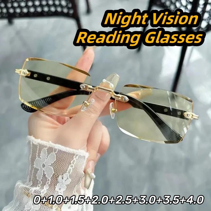 Elegant Frameless Night Vision Reading Glasses Comfortable Blue Light Blocking Eyewear for Bright Vision