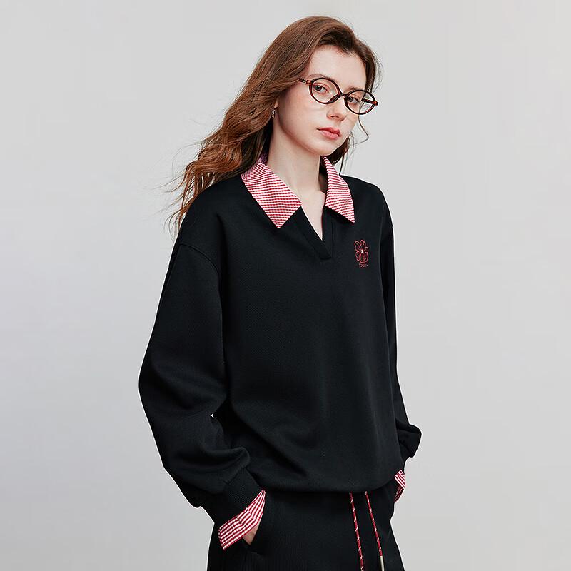 Women's Spliced Fake Two-Piece Embroidered Sweatshirt