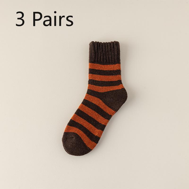 3 Pairs of Men's Winter Velvet and Thick Warm Hoop New Striped Wool Mid Tube Socks