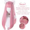 Lm peruca cosplay com franja, cabelo sintético liso, 24 tamanhos, longa, resistente ao calor, rosa, para mulheres