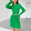New Women's Fashion Long Sleeve Corset Pleated Mini Skirt Short Skirt Women's Knitted Sweater Two Piece Set