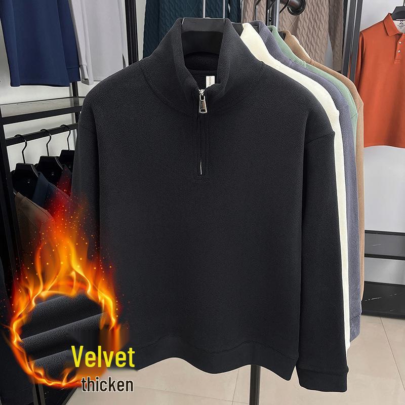 Moletom com Capuz Teddy Fleece Masculino de Gola Alta com Meio Zíper - Quente, Grosso e Versátil para Outono e Inverno