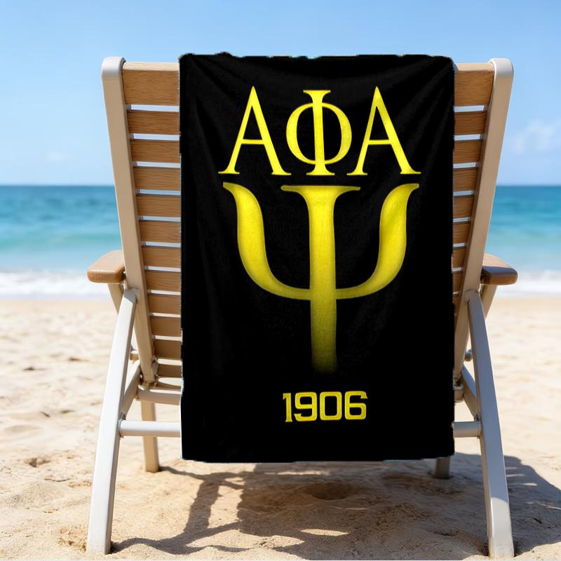 proof beach towel with a Alpha Phi Alpha logo pattern - soft,absorbent,quick-drying,machine washable - perfect for swimming,camping,bathing