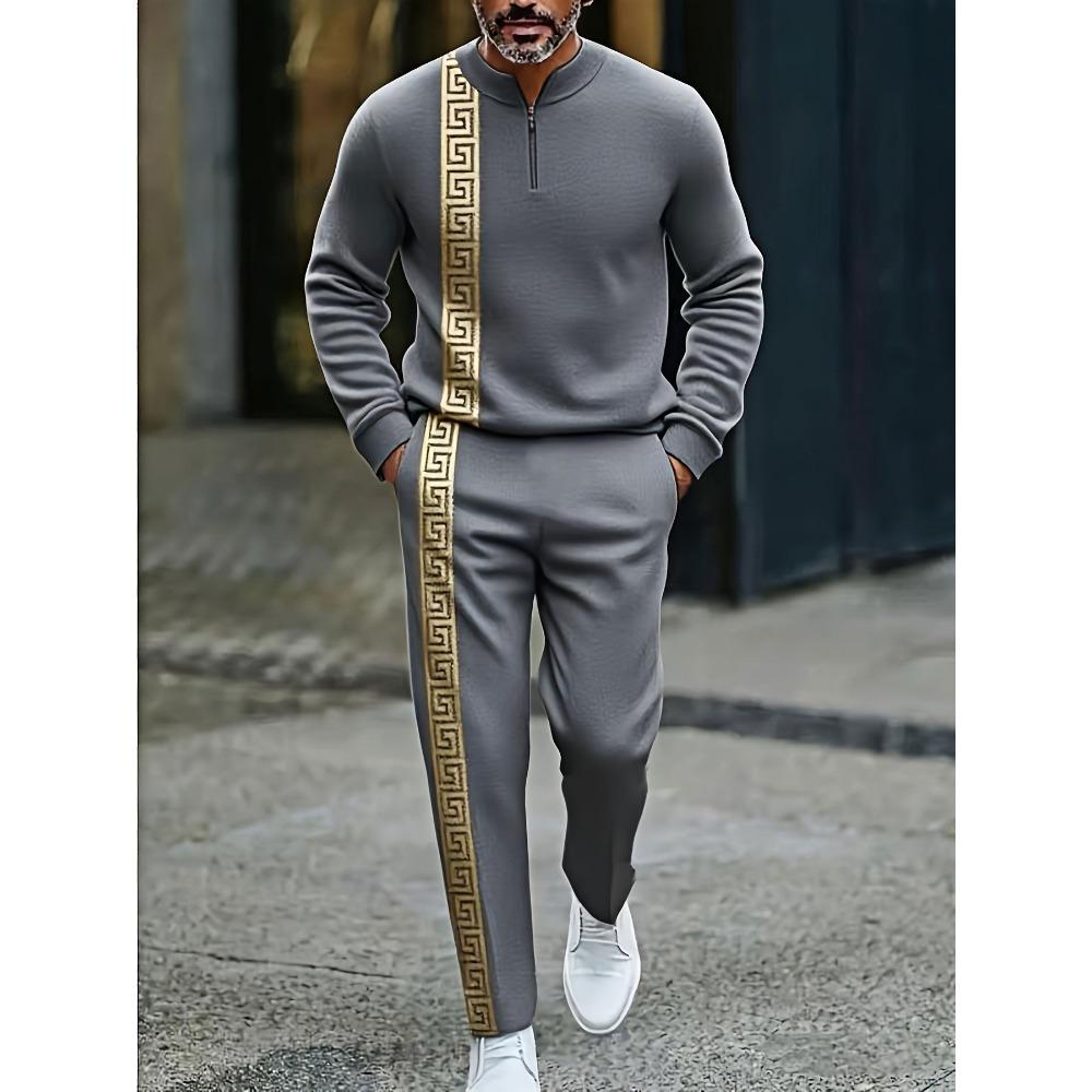 Spring Autumn Fashion Streetwear Men's Long-Sleeved Half-Zipper Stand-Up Collar Men's Casual Sportswear Two-Piece set