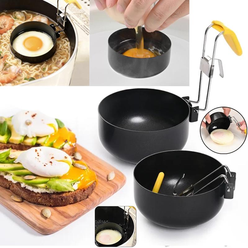 Foldable egg boiling device with handle+hook,stainless steel heating mold,heat-resistant silicone,egg boiling cooking accessorie