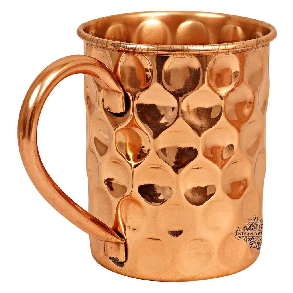 Pure Copper Straight Shaped Diamond Design Moscow Mule Beer Mug Cup, Best for Beer Cocktail Parties, Barware, Volume-500ML, Set of 6