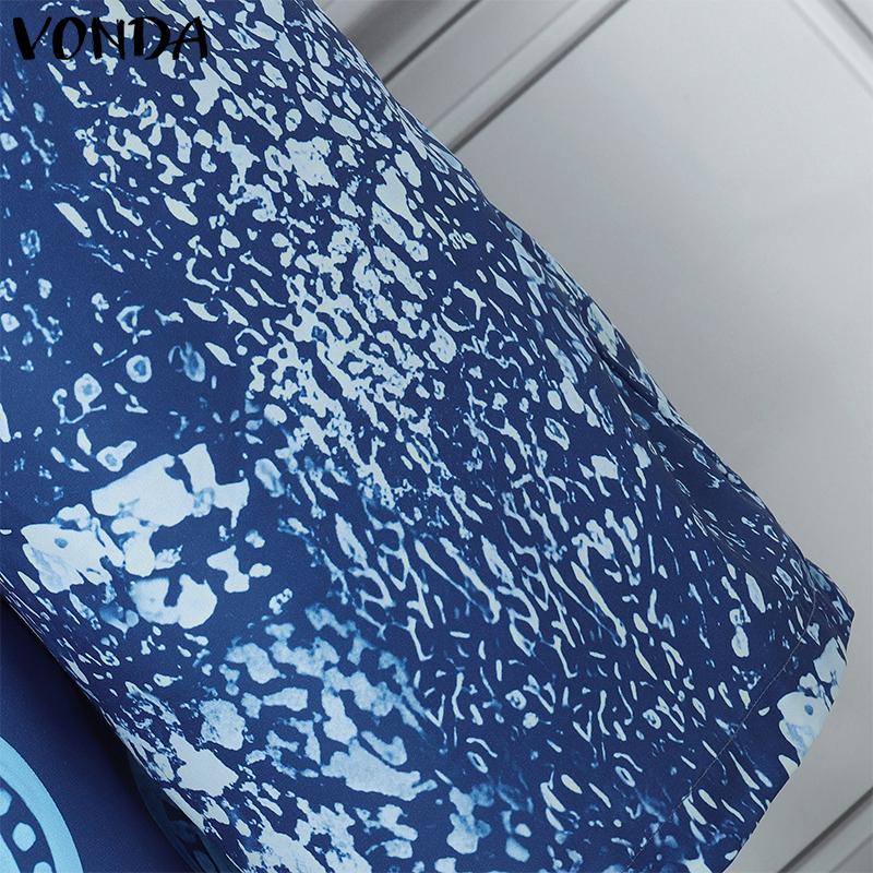 VONDA Oversized Women O-Neck Short Sleeve Stitching Print Casual Long Jumpsuits Rompers