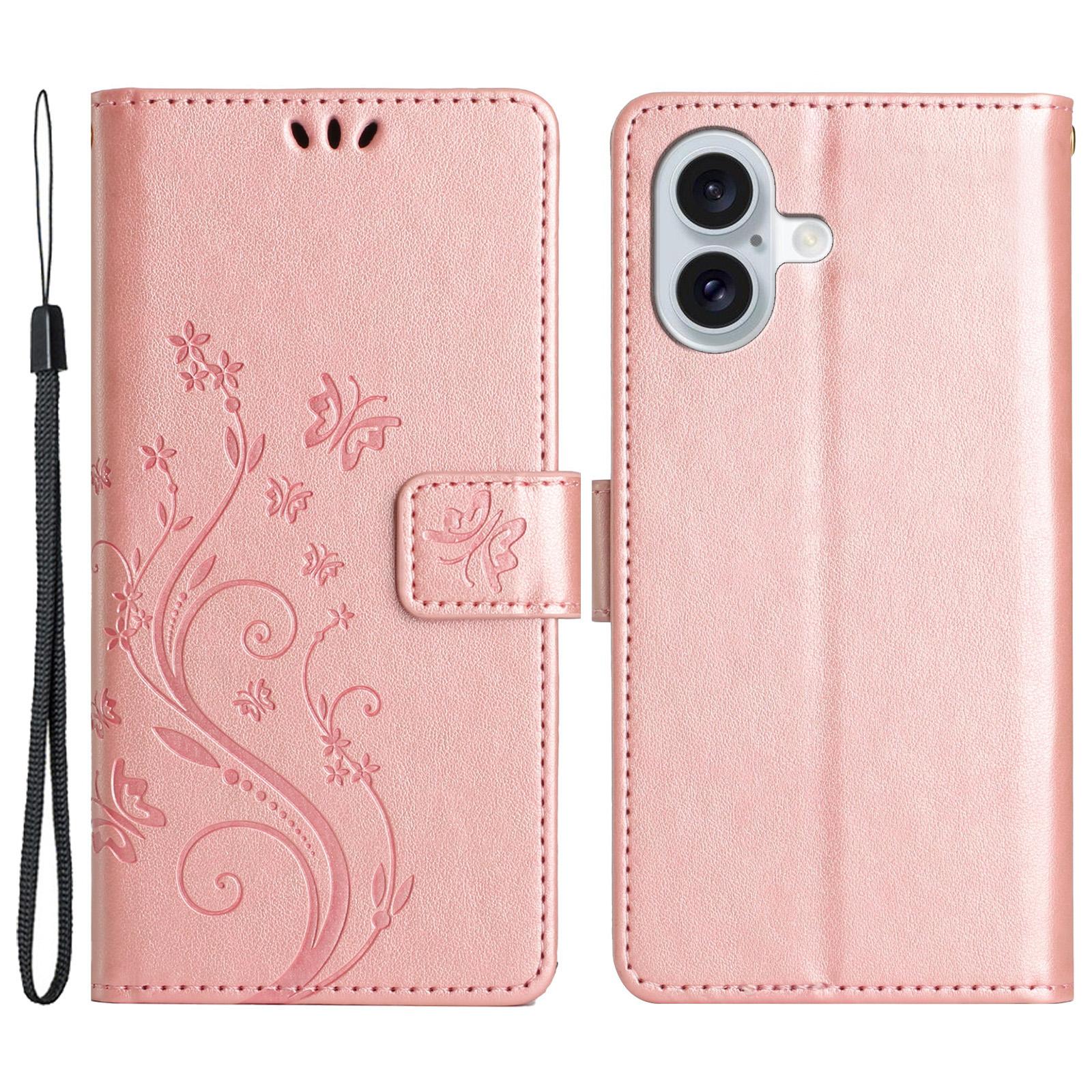 

For iPhone 16 Case Flip Shockproof Butterfly Floral Leather Phone Cover