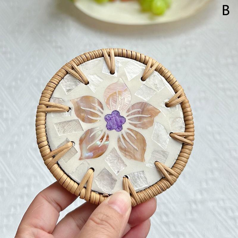 Vine Woven Shell Coaster Southeast Asian Style Insulated Tea Cup Mat Tea Table Anti Scalding Hand Made Shell Mat Home Decoration
