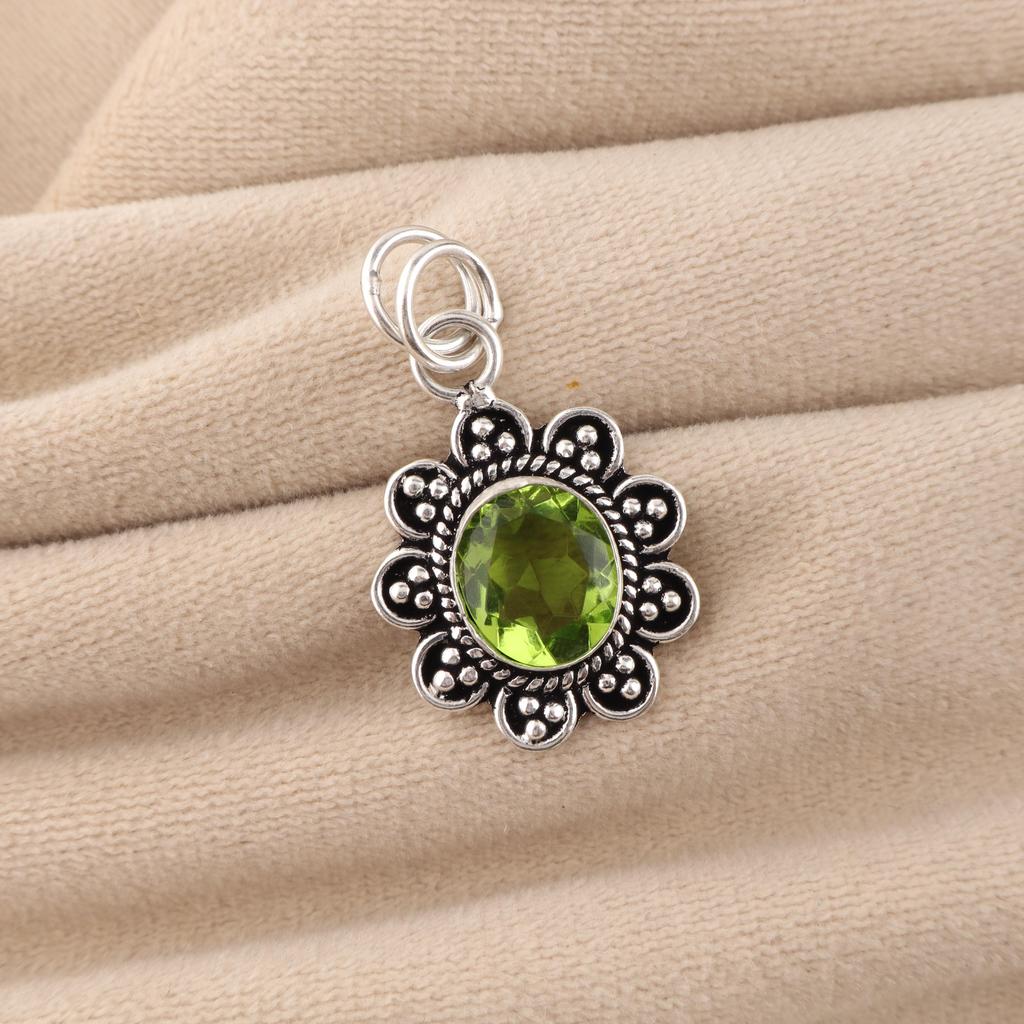 Green Peridot Gemstone 925 Sterling Silver Jewelry Stylish Pendant 1.37" Gift For Her CP-40-4