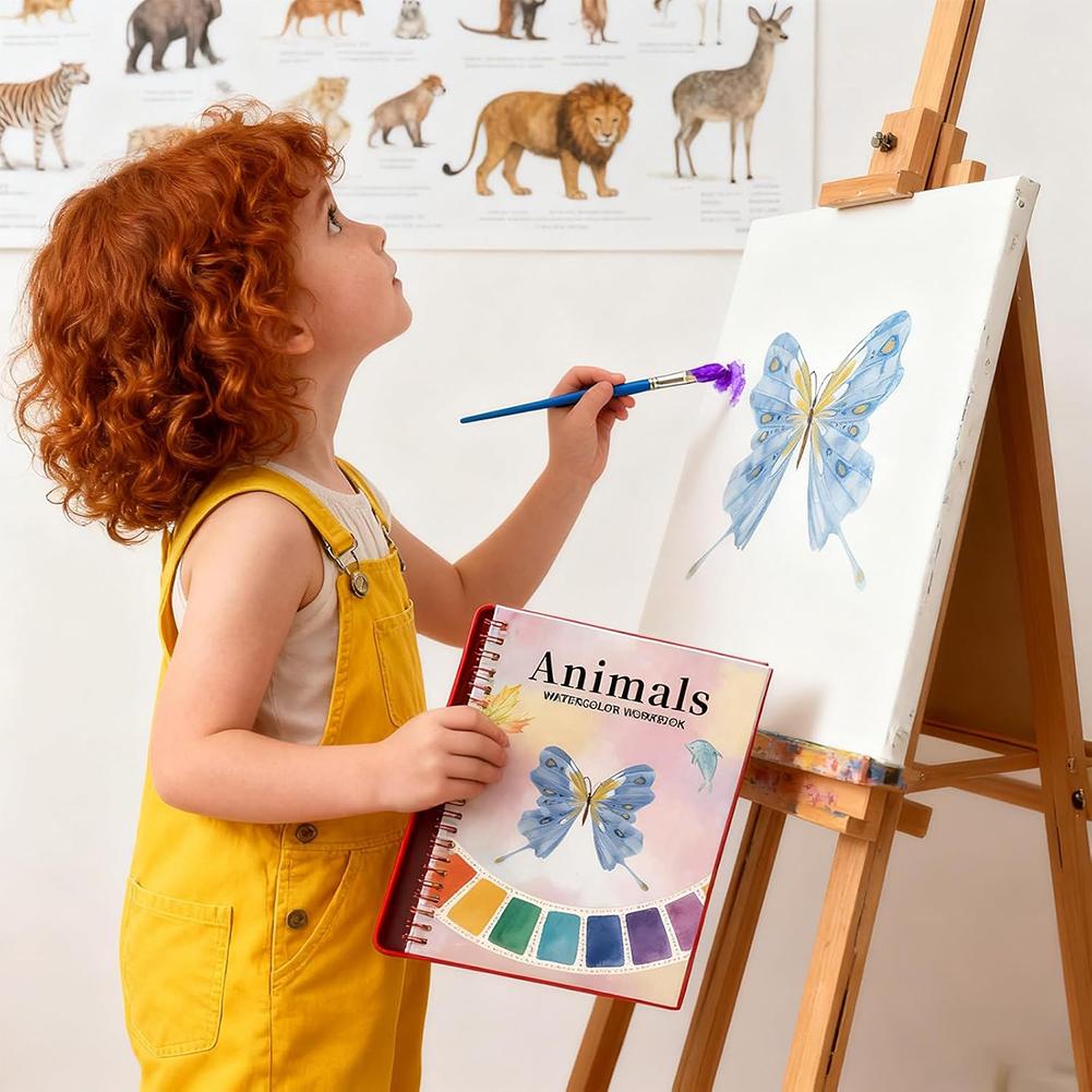 Watercolor Workbook Painting Book 12 Colors & Brush Educational Color Drawing Pages Painting Kit For Practice Your Painting