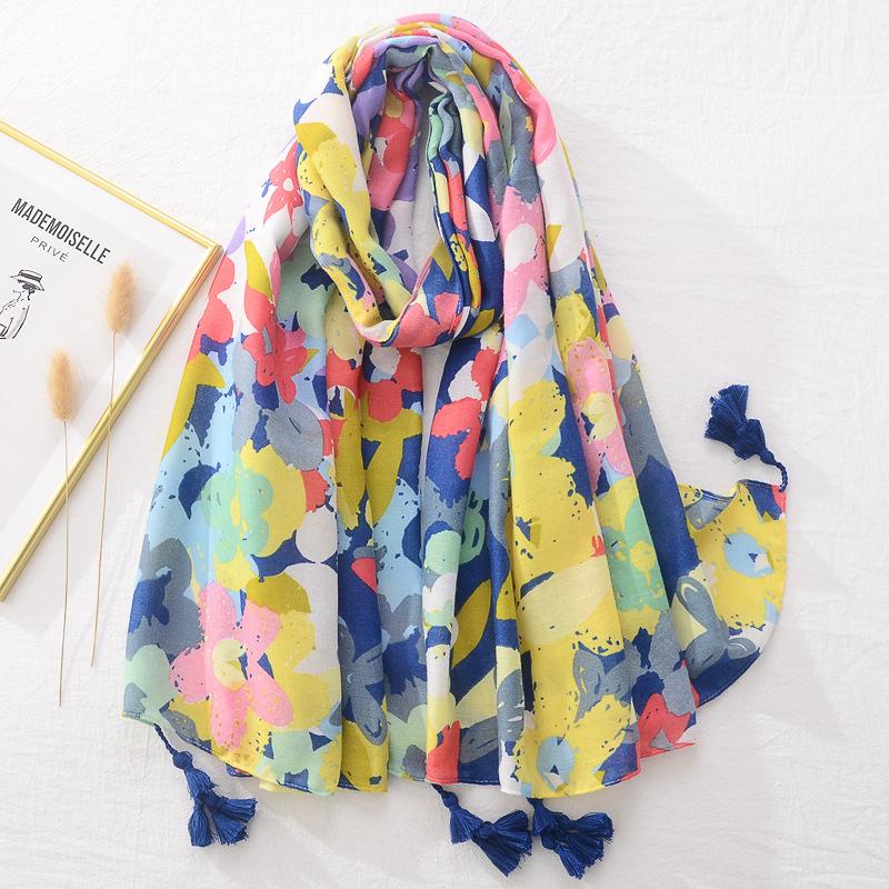 Women Autumn Winter Viscose Shawl Abstract Painting Floral Pashmina Stole Wrap Thick Echarpe Foulard Femme Muslim Hijab 180*90Cm